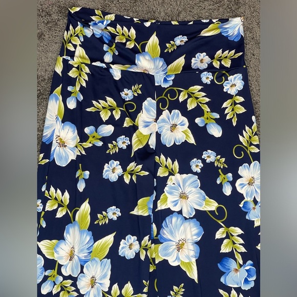 White Mark Navy blue floral high waist wide leg stretch palazzo pants size 2XL - Picture 4 of 13